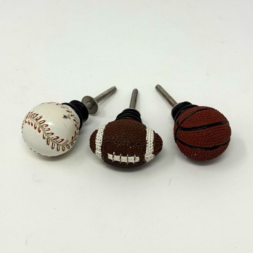 Set of 3 Sports Ball Novelty Cabinet Knobs w/ Screws 1.25in Dia Painted
